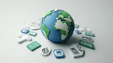 Poster - A 3D concept showing a globe surrounded by carbon tax icons, symbolizing efforts to reduce greenhouse gases and encourage environmental sustainability