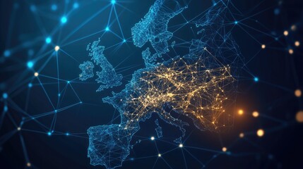 Aufkleber - A conceptual map of Germany with a digital wireframe network, symbolizing the internet age and global connectivity