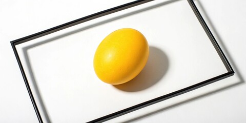 Poster - A single, vibrant yellow egg rests within a black frame, creating a simple yet striking visual composition.