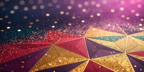 Poster - A Close-up of Glittering Triangles with Golden Accents, Creating a Festive and Elegant Background