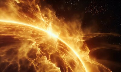 Wall Mural - A vibrant cosmic scene depicting fiery celestial phenomena in space.