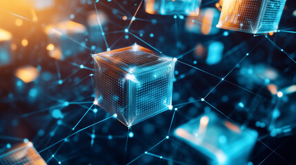 Leinwandbilder - Digital network of glowing cubes representing advanced technology concepts.  