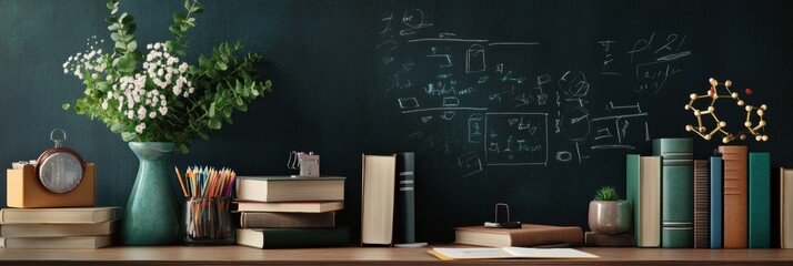 Aufkleber - Vibrant workspace filled with books, stationery, and plants creating an academic atmosphere for study and creativity. Generative AI