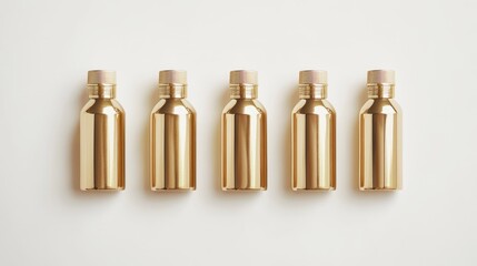Poster - A set of gold cosmetic bottles mockup on a white background, ready for branding, featuring sleek, modern design with customizable labels