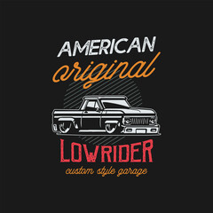 Wall Mural - American vintage lowrider pick up truck custom vector colorful t-shirt design.