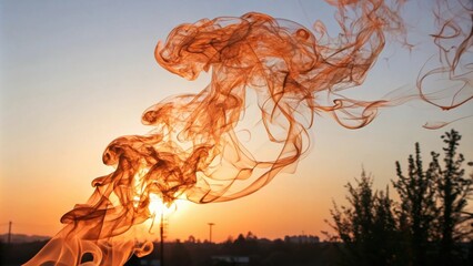 Poster - Abstract Smoke Swirling in Front of a Sunset, a Delicate Dance of Color and Form