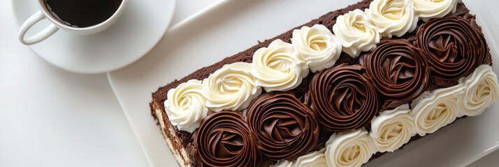 Wall Mural - Delicious Chocolate Cake Decorated With Cream Roses