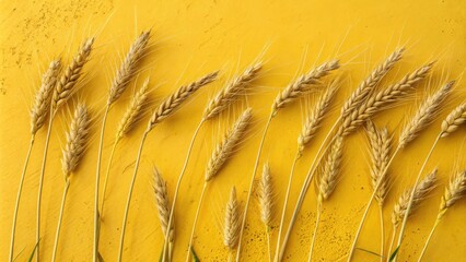 Poster - A vibrant yellow background with a row of wheat stalks, a natural and simple scene