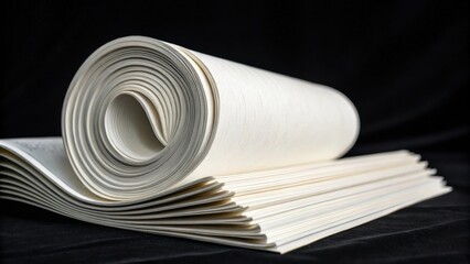 Aufkleber - A stack of blank white paper with a roll of paper on top, the paper is in a close up view and in focus