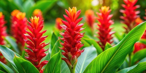 Wall Mural - Vibrant kahill ginger flowers in full bloom, Hedychium wardii, tropical, plant, exotic, vibrant, colorful, bloom