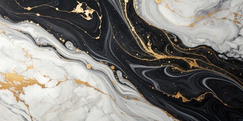 Poster - Abstract Swirling Black and White Texture with Golden Accents