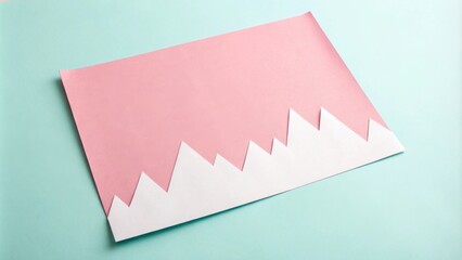 Aufkleber - Abstract composition of paper shapes, creating a minimalist mountain range on a pastel pink and blue background