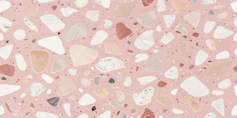 Poster - A seamless pattern of pink terrazzo with scattered white, gray, and brown stones of various sizes and shapes