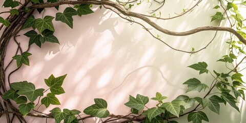 Poster - A delicate frame of green ivy leaves and intertwining branches against a light backdrop, casting dappled shadows that create a serene and natural aesthetic.