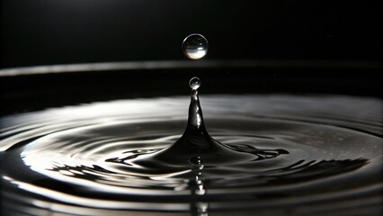 Aufkleber - A single drop of water creating a ripple effect, with the dark background emphasizing the contrast between the water and the surrounding space.