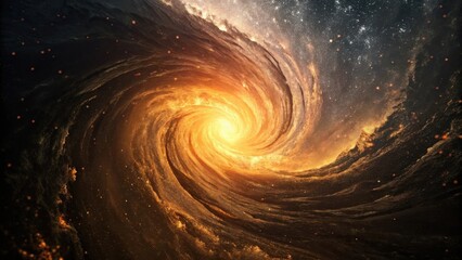 Poster - A mesmerizing spiral galaxy with bright golden hues and a celestial swirl, evoking a sense of cosmic wonder and the vastness of the universe.