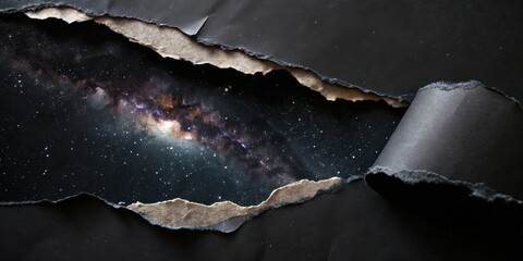 Wall Mural - a torn piece of paper reveals a vast, star-filled night sky, inviting a glimpse into the infinite ex