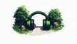 © Nadiyah - Green headphones nature path pixel art, peaceful background, music app icon.