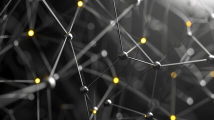 Poster - A sophisticated abstract background showcasing a network of nodes and connections with glowing lights, perfect for themes in technology and innovation.