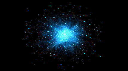 a bright blue starburst with glowing particles on a black background. starburst. illustration