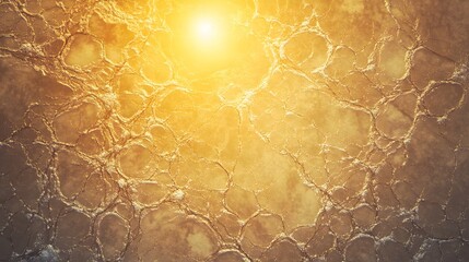Poster - Aerial view of a frozen river delta with intricate branching patterns glowing softly under the golden winter sun