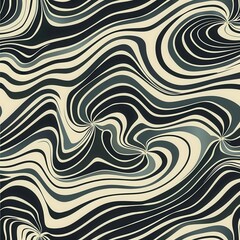 Aufkleber - Colorful abstract pattern featuring swirling lines and shapes in black and cream tones. Generative AI