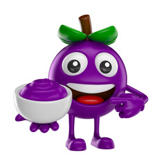 Wall Mural - Acai Berry Character Holding Bowl Cartoon 3D Render with transparent background
