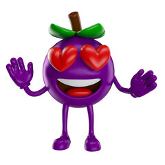 Wall Mural - Acai Berry Character With Heart Eyes Cartoon 3D Render with transparent background
