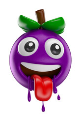 Wall Mural - Acai Berry Character With Tongue Out Cartoon 3D Render with transparent background
