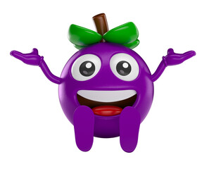 Wall Mural - Acai Berry Character Sitting With Arms Open Cartoon 3D Render with transparent background
