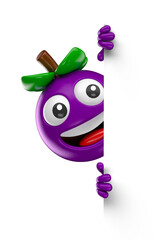 Wall Mural - Acai Berry Mascot Peeking Over Edge Cartoon 3D Render with transparent background
