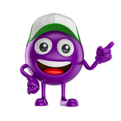 Wall Mural - Acai Berry Mascot With Cap Pointing Cartoon 3D Render with transparent background
