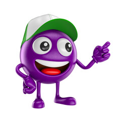 Wall Mural - Acai Berry Mascot With Cap Pointing Cartoon 3D Render with transparent background
