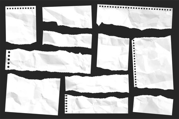 Wall Mural - ripped paper strips. realistic crumpled paper scraps with torn edges. shreds of notebook, book or ol
