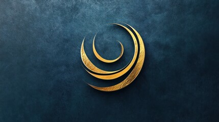 Golden Abstract Swirls on Dark Blue Background