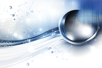 Poster - Abstract Blue and White Wavy Background with Metallic Circle and Dotted Pattern for Modern Designs