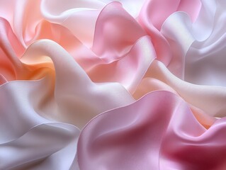 Poster - Pastel-colored light ribbons undulating softly on satin fabric abstract art indoor setting close-up view