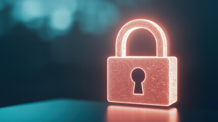 Poster - glowing digital lock symbolizing security and protection in virtual space. This futuristic design highlights importance of safeguarding information in digital age