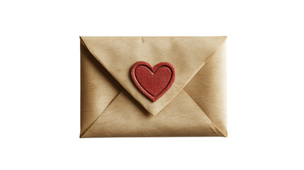 Vintage Style Love Letter with Heart Seal in Brown Envelope on White Background, Symbolizing Romance, Communication, and Affection for Creative Projects and Celebrations