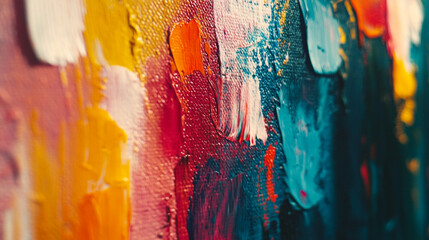 Poster - Colorful abstract paint textures displayed on canvas during an art creation session. 