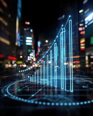 Poster - Data visualization trends urban setting digital graphs nighttime environment futuristic viewpoint economic concept