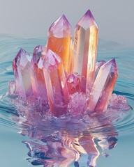 Poster - Mesmerizing raw gemstone cluster submerged in liquid captured underwater natural reflection dreamy aesthetic