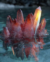 Poster - Raw gemstone cluster submerged in liquid nature scene close-up underwater view natural beauty