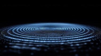 Poster - Pulsating blue light waves radiating in concentric patterns dark environment digital art abstract viewpoint for visual impact