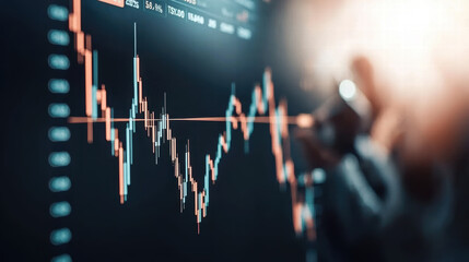 Poster - Rising stock market chart with glowing lines and data analysis. Business professionals monitor financial trends and make informed decisions in dynamic environment