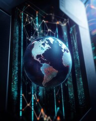 Poster - Data visualization of stylized earth in glowing digital network abstract environment futuristic perspective global connection