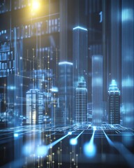Poster - Dynamic data flow in urban landscape digital cityscape visual representation nighttime futuristic concept
