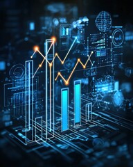 Poster - Dynamic data visualization glowing vertical bar graphs in tech environment infographic concept modern viewpoint