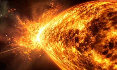 Wall Mural - A vibrant depiction of the sun, showcasing its fiery surface and solar activity.
