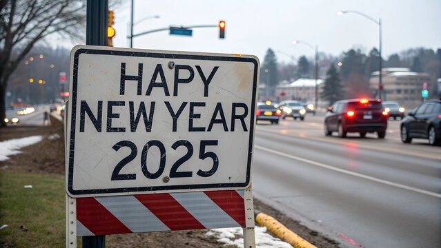 Sign on the street happy new year 2025